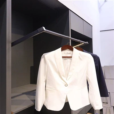 옷장에 매달린 막대를 들어 올렸습니다.